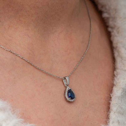 Blue Stone Drop Women's Silver Necklace