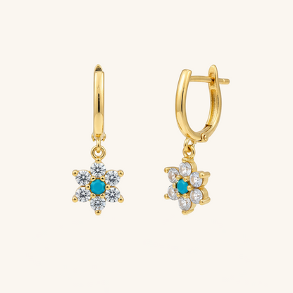 Blue Stone Gold Plated Flower Women's Silver Earring