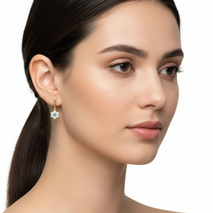 Blue Stone Gold Plated Flower Women's Silver Earring