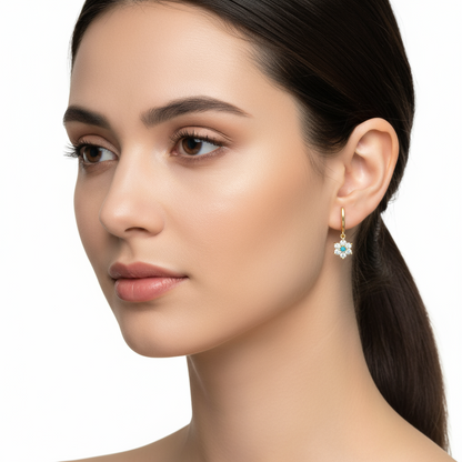 Blue Stone Gold Plated Flower Women's Silver Earring