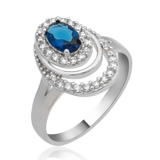 Blue Stone Oval Women's Silver Ring