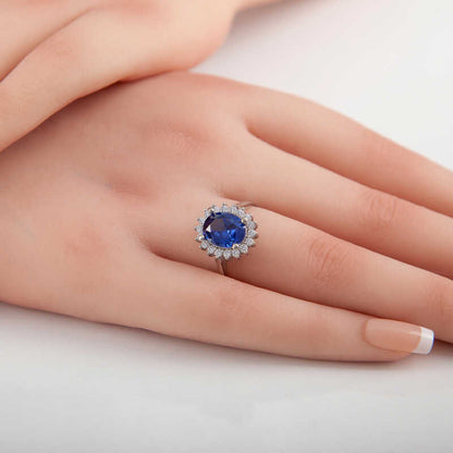 Bague en argent pour femme avec pierre bleue ovale