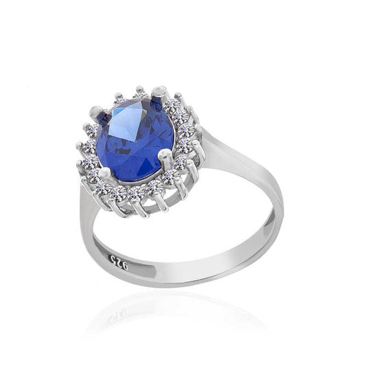 Bague en argent pour femme avec pierre bleue ovale