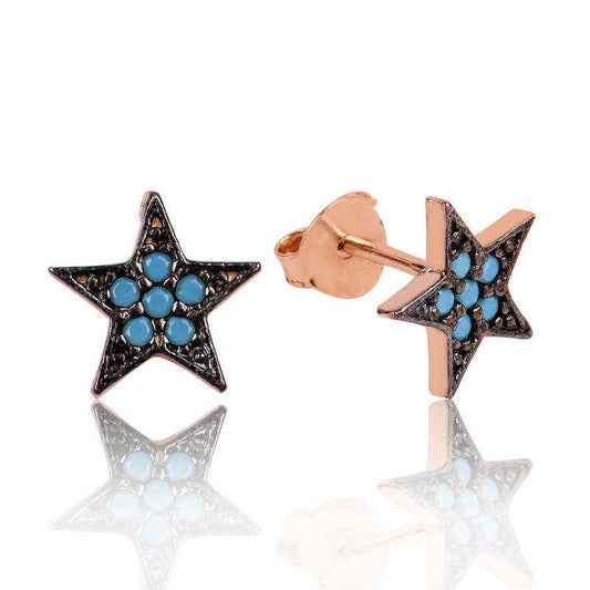 Blue Stone Star Stud Silver Earrings