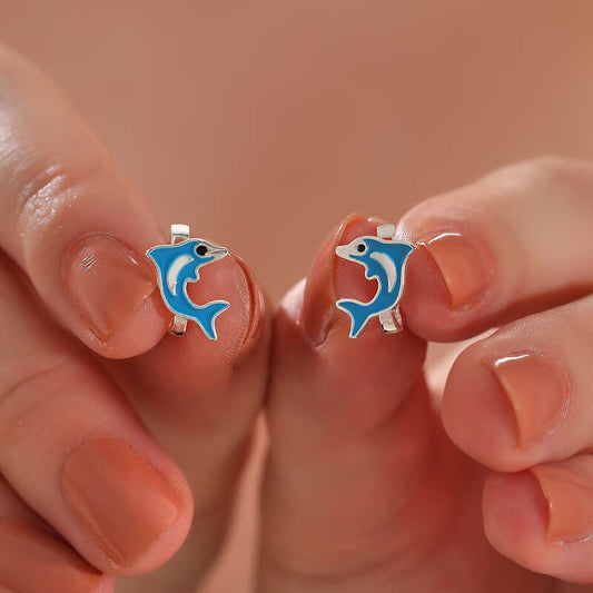 Blue Dolphin Children's Silver Earring