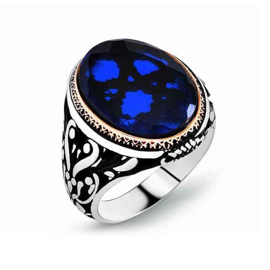 Parlament Blue Zircon Stone Men's Silver Ring