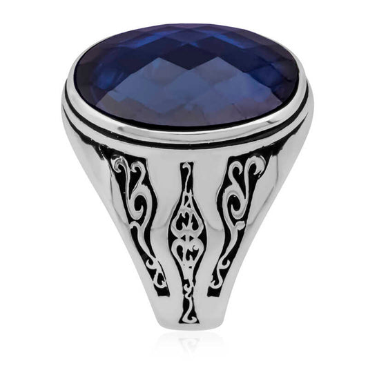 Silberner Herrenring mit blauem Zirkonstein