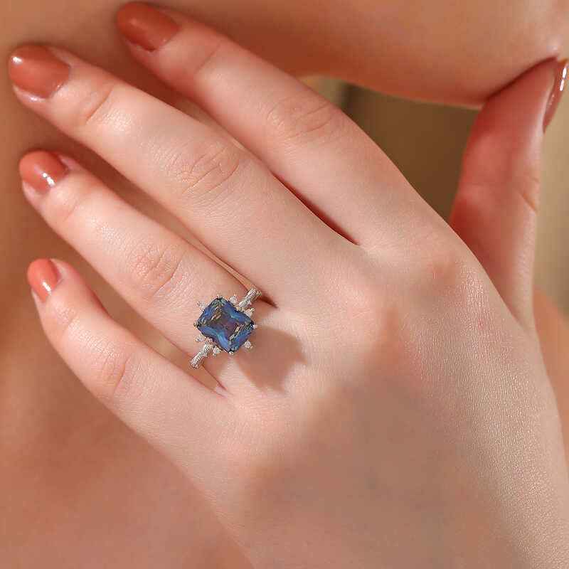 Blue Zircon Stone Women's Silver Ring
