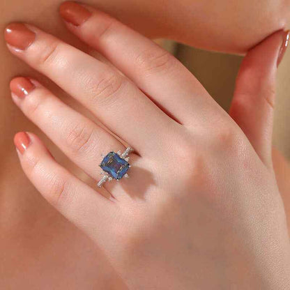 Blue Zircon Stone Women's Silver Ring