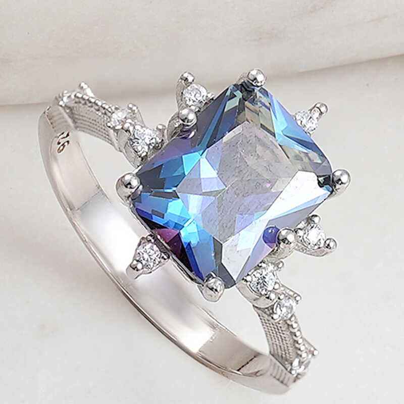 Blue Zircon Stone Women's Silver Ring