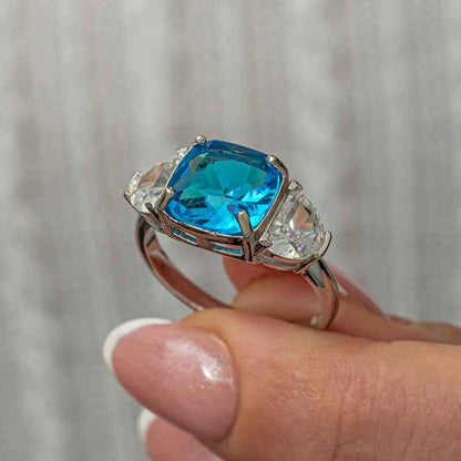 Blue Zircon Stone Women's Silver Ring