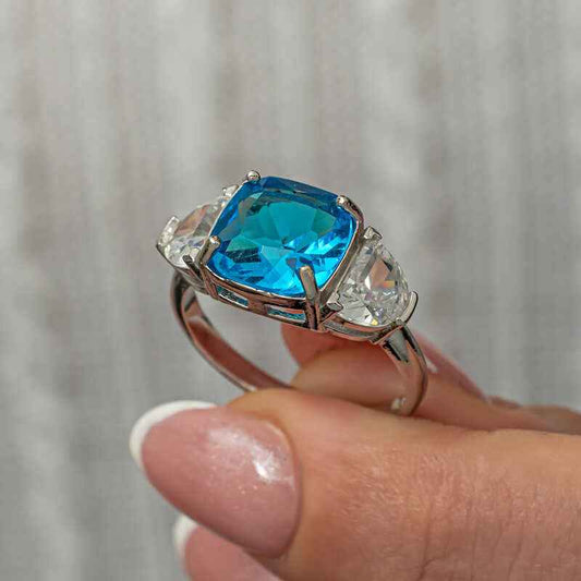 Blue Zircon Stone Women's Silver Ring