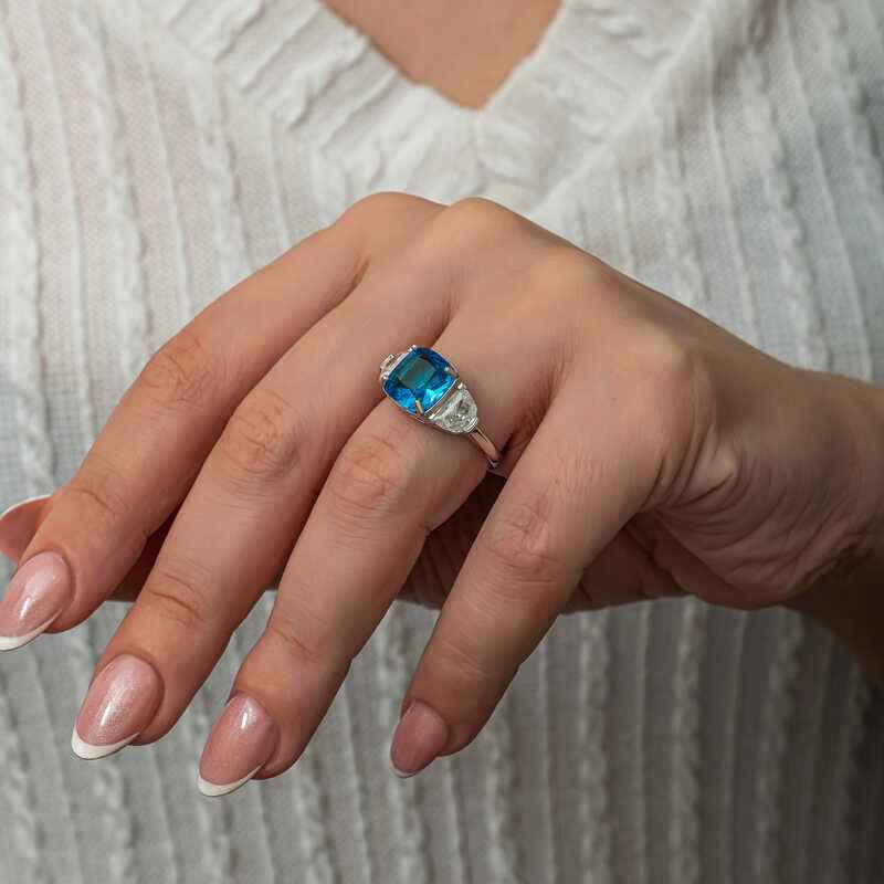 Blue Zircon Stone Women's Silver Ring