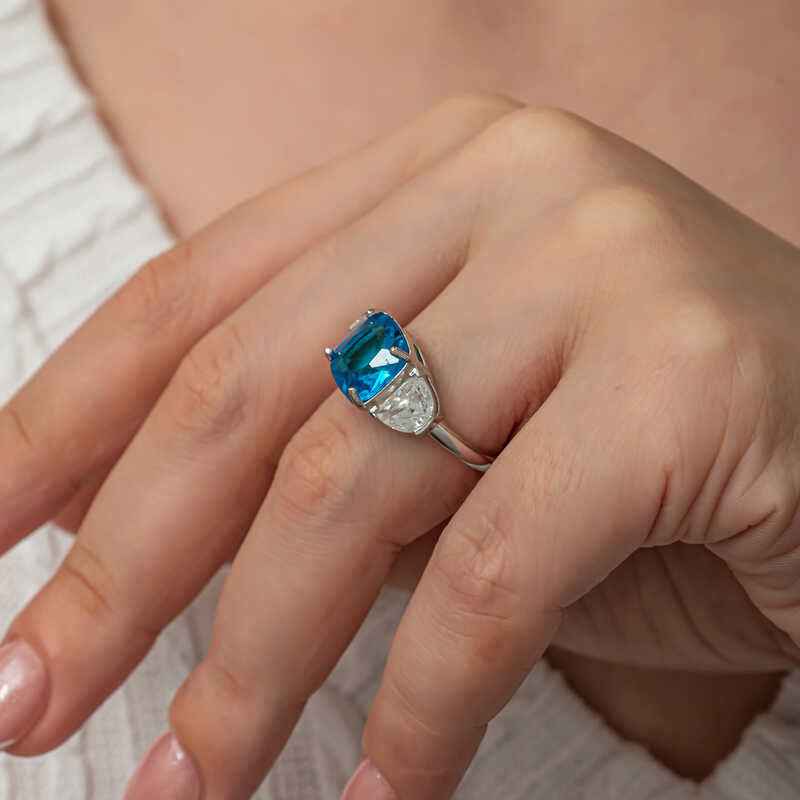 Blue Zircon Stone Women's Silver Ring