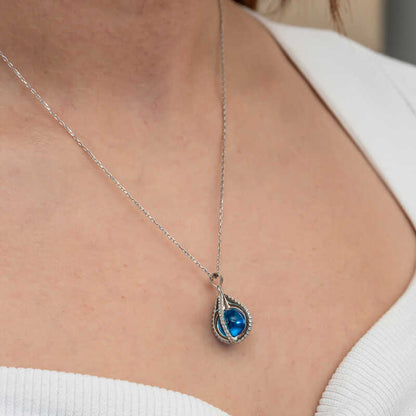 Blue Zircon Stone Sphere Women's Silver Necklace