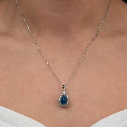 Blue Zircon Stone Sphere Women's Silver Necklace