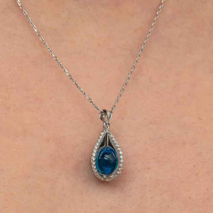 Blue Zircon Stone Sphere Women's Silver Necklace