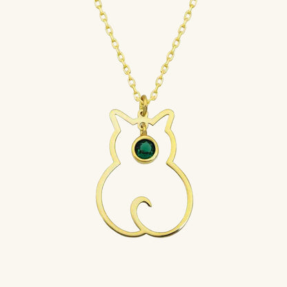 May Birthstone Cat Women's Silver Necklace