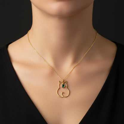 Mai Birthstone Katze Damen Silber Halskette