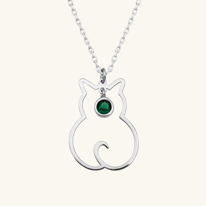 Mai Birthstone Katze Damen Silber Halskette