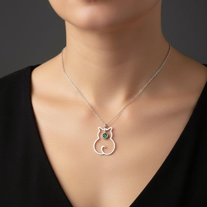 Mai Birthstone Katze Damen Silber Halskette