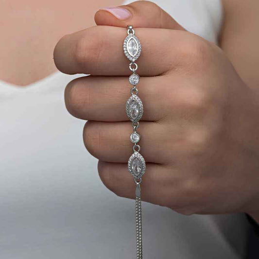 Shuttle Zircon Stone Women's Silver Bracelet