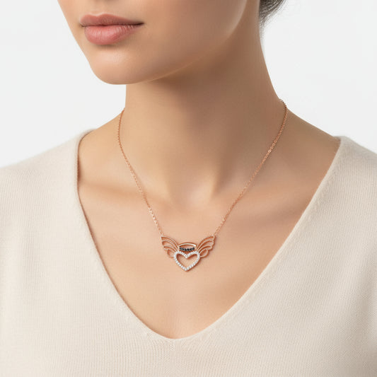 Heart Wing Angel Women's Silver Necklace