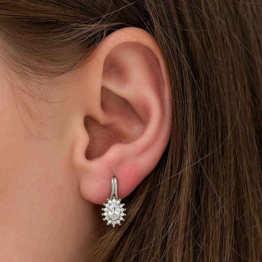 Oval Cut Silver Fishhook Earrings