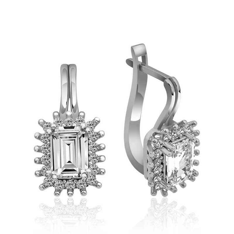 Emerald Cut Silver Clip Earrings