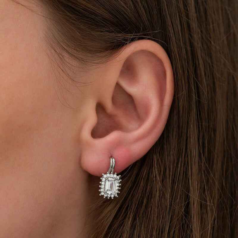 Emerald Cut Silver Clip Earrings