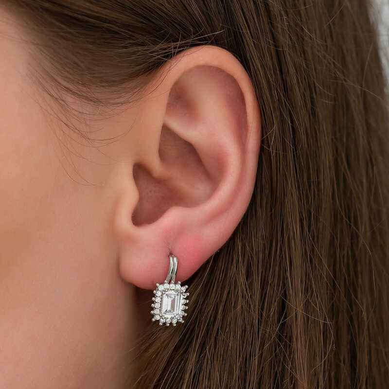 Emerald Cut Silver Clip Earrings