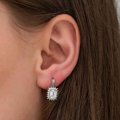 Emerald Cut Silver Clip Earrings