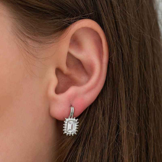 Emerald Cut Silver Clip Earrings