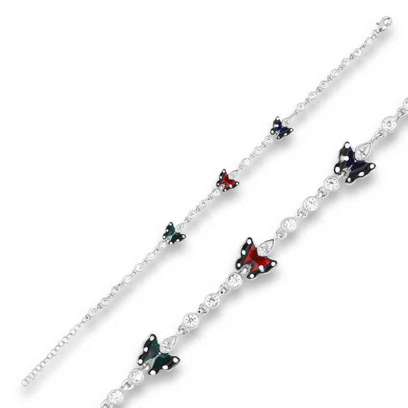 Enamel Butterfly Women's Silver Bracelet