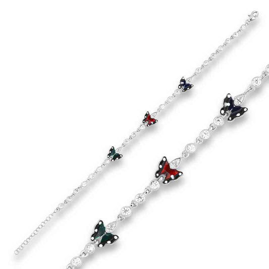Enamel Butterfly Women's Silver Bracelet