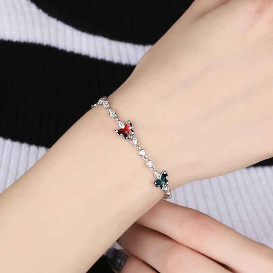 Enamel Butterfly Women's Silver Bracelet