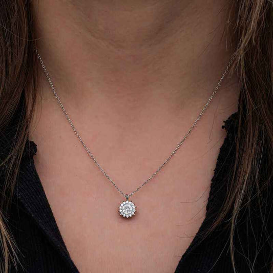 Minimal Round Halo Women's Silver Necklace