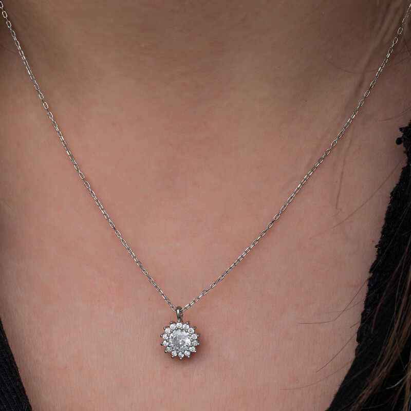 Minimal Round Halo Women's Silver Necklace