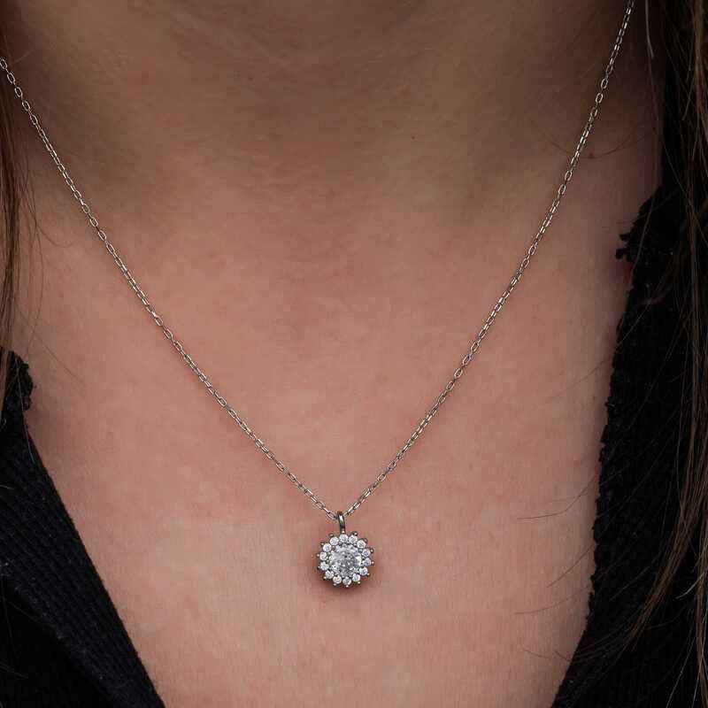 Minimal Round Halo Women's Silver Necklace