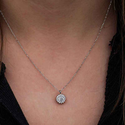 Minimal Round Halo Women's Silver Necklace