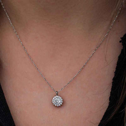 Minimal Round Halo Women's Silver Necklace