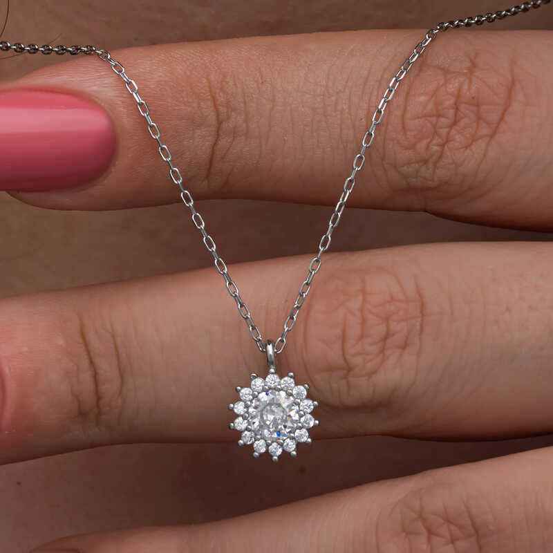 Minimal Round Halo Women's Silver Necklace