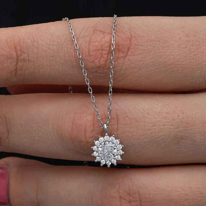 Minimal Round Halo Women's Silver Necklace