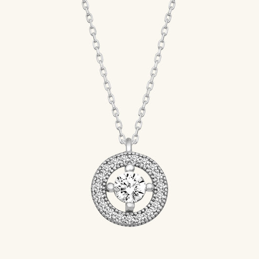 Minimal Round Solitaire Women's Silver Necklace