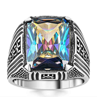 Mystic Topaz Square Men's Silver Ring