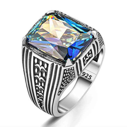 Mystic Topaz Square Men's Silver Ring