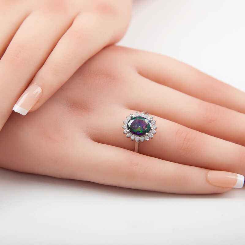 Mystic Topaz Stone Oval Women's Silver Ring