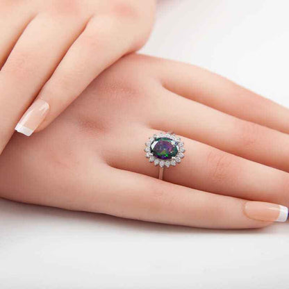 Mystic Topaz Stone Oval Women's Silver Ring