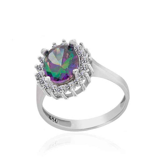 Mystic Topaz Stone Oval Women's Silver Ring