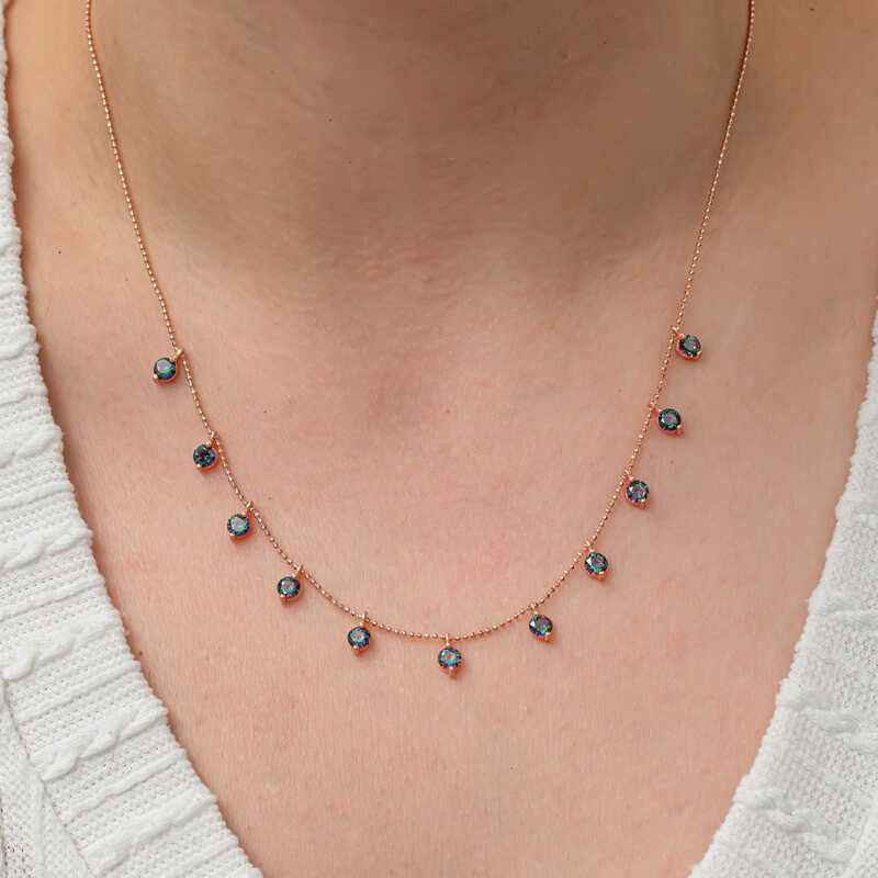 Mystic Topaz Stone Rose Plated Luck Women's Silver Necklace
